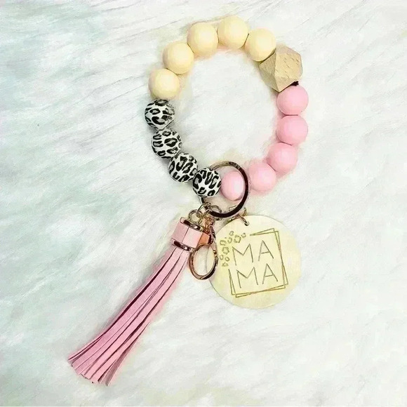 Pink themed Mama Beaded Bracelet w/ Keychain & Tassel - Picture 1 of 5
